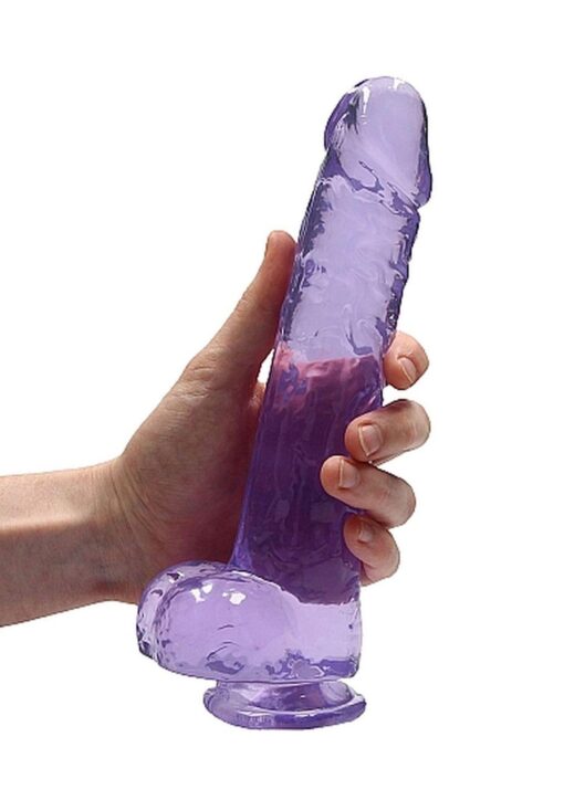 Realistyczny dildo z jądrami – fioletowy – 23 cm - obrazek 7
