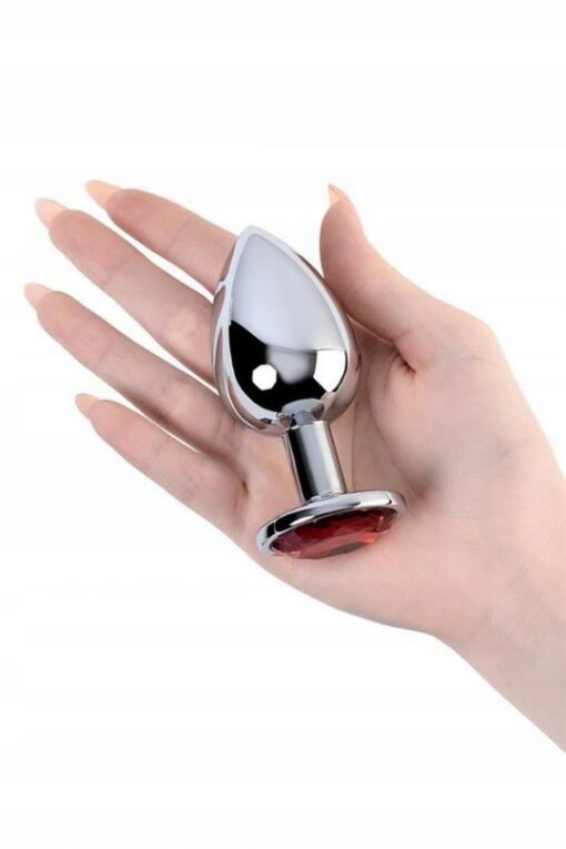 Silver Anal Plug – metalowy korek analny z czerwonym kryształem - obrazek 3