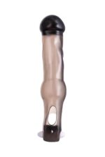 Toyfa Xlover – nakładka na penisa powiększająca z wibracjami, TPE, przezroczysta czarna, 19,4 cm - obrazek 2