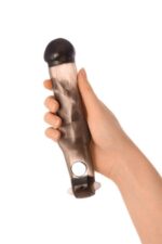Toyfa Xlover – nakładka na penisa powiększająca z wibracjami, TPE, przezroczysta czarna, 19,4 cm - obrazek 3