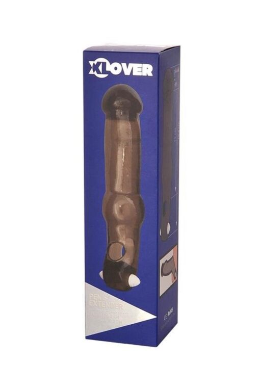Toyfa Xlover – nakładka na penisa powiększająca z wibracjami, TPE, przezroczysta czarna, 19,4 cm - obrazek 4