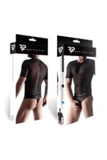Męski komplet z elastycznej siatki: t-shirt w serek, stringi s - obrazek 5
