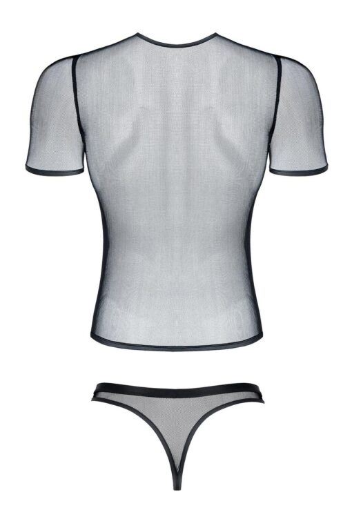 Męski komplet z elastycznej siatki: t-shirt w serek, stringi s - obrazek 7