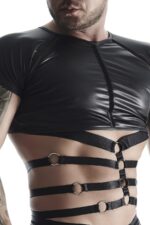 Męski komplet z wetlooka: t-shirt z ozdobną gumą, stringi z ozdobną taśmą z przodu xxl - obrazek 3