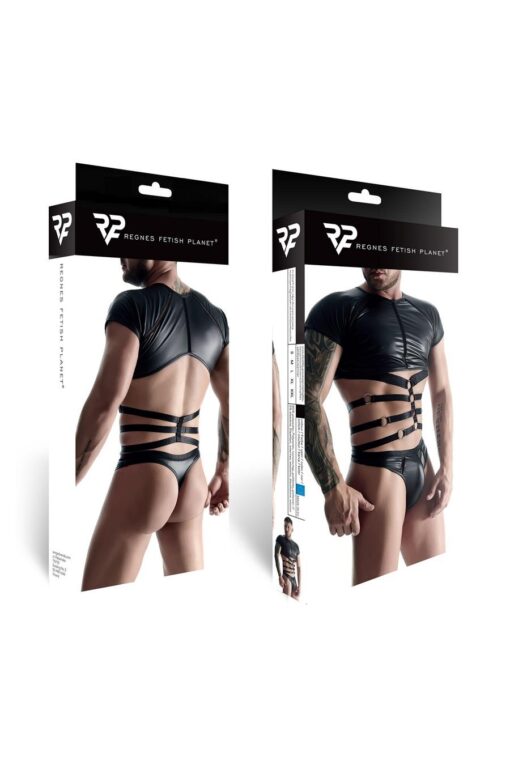 Męski komplet z wetlooka: t-shirt z ozdobną gumą, stringi z ozdobną taśmą z przodu xxl - obrazek 7