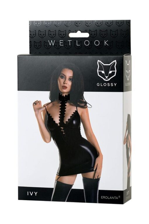 Sukienka wetlook Ivy czarna L - obrazek 4