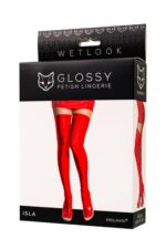 Pończochy Wetlook Isla – błyszczące, czerwone, rozmiar XL - obrazek 4