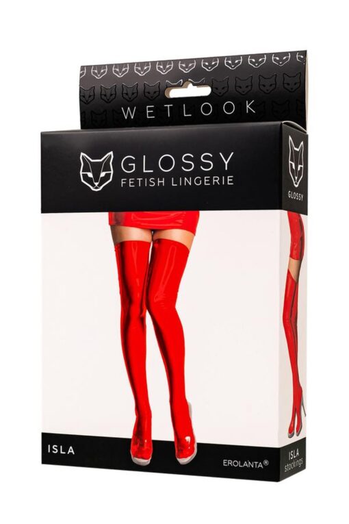 Pończochy Wetlook Isla – błyszczące, czerwone, rozmiar XL - obrazek 4