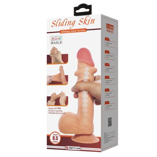 Dildo Baile Sliding Skin – 8,5” – cieliste – z przyssawką, elastyczne - obrazek 11
