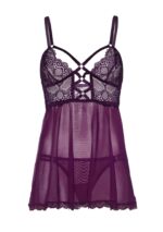 Koronkowa koszulka babydoll i stringi – fioletowe - obrazek 3