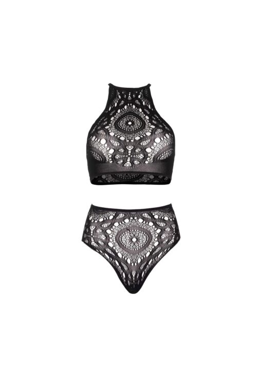 Koronkowy top i stringi z wysokim stanem – czarne - obrazek 4