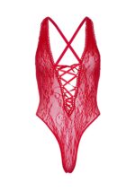Koronkowe body typu thong teddy – czerwone - obrazek 5