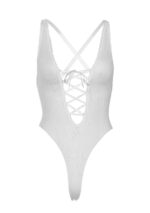 Koronkowe body typu thong teddy – białe - obrazek 4