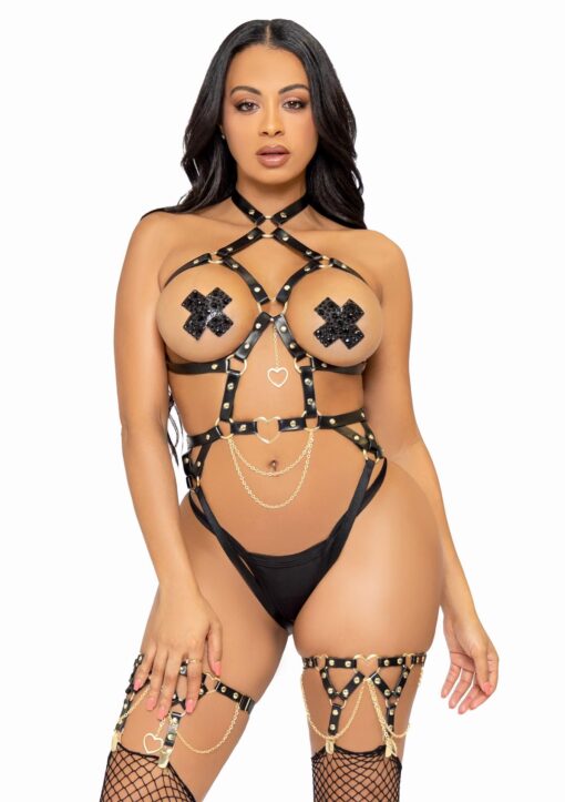 Teddy typu harness z kółkiem w kształcie serca – czarne - obrazek 3