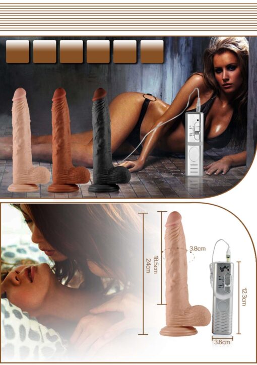9.5' real extreme vibrating dildo flesh - obrazek 5