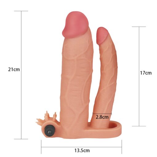 Add 3"" pleasure x tender vibrating double penis sleeve - obrazek 6