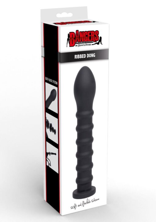 Ribbed dong easy-lock 19 cm black - obrazek 2