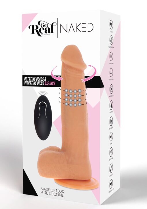 Rotating beads vibrating dildo light skin tone - obrazek 2