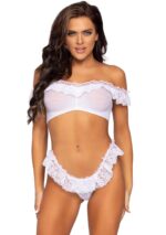 Koronkowy crop top z falbanką i majtki – białe - obrazek 2