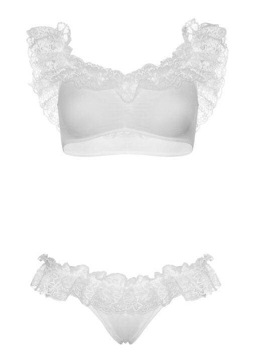 Koronkowy crop top z falbanką i majtki – białe - obrazek 6