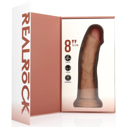 Vibrating and rotating regular curved cock - 8 / 20,5 cm - tan - obrazek 4