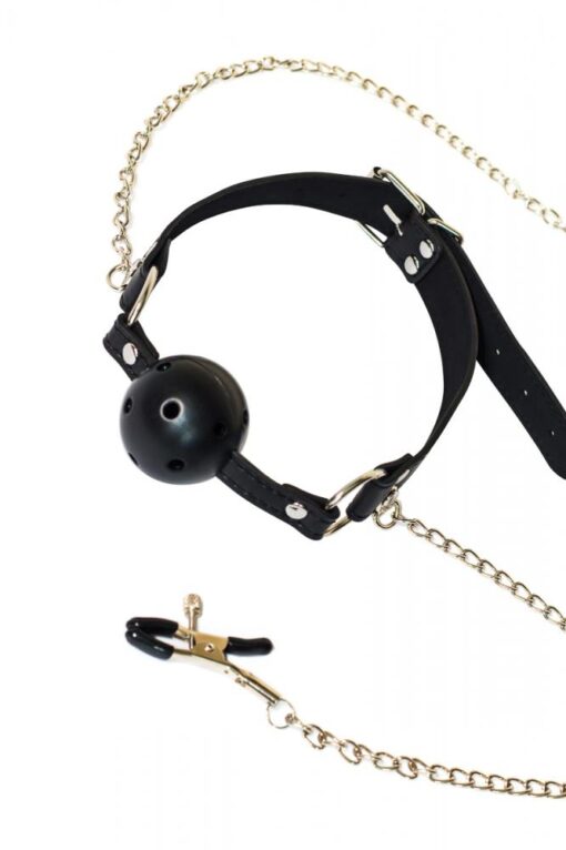 Ball gag with nipple clamps party hard gratitude - obrazek 3