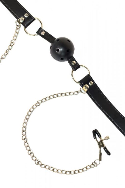 Ball gag with nipple clamps party hard gratitude - obrazek 4