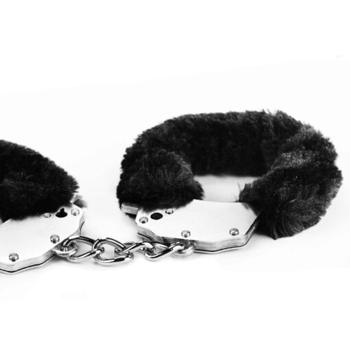 Fetish pleasure fluffy handcuffs black - obrazek 3