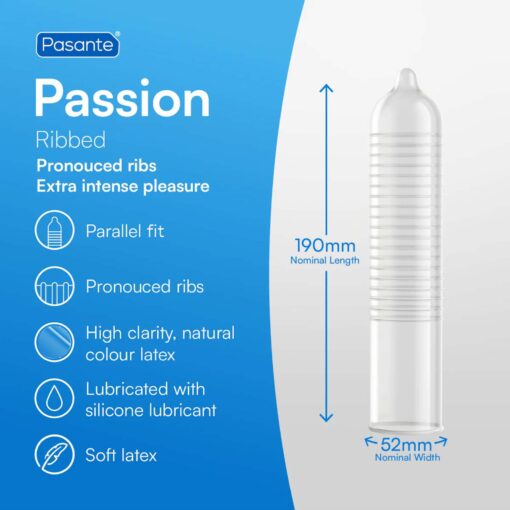 Pasante ribbed/passion condoms  3 pcs - obrazek 3