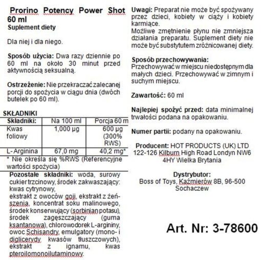 Supl.diety -prorino potency power shot 60 ml - obrazek 2