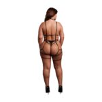 Strappy open cup body harness with garters - plus size - black - obrazek 3