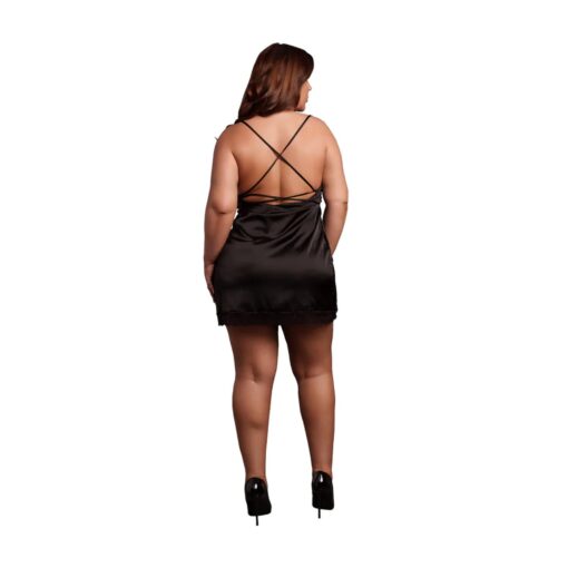 Open back silk dress with criss cross details and slit - plus size - black - obrazek 3