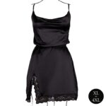 Open back silk dress with criss cross details and slit - plus size - black - obrazek 4