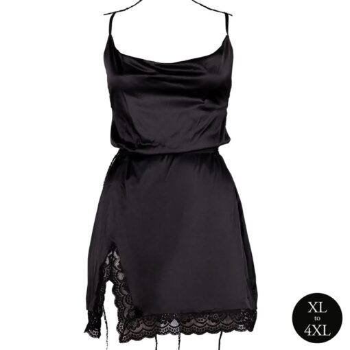 Open back silk dress with criss cross details and slit - plus size - black - obrazek 4