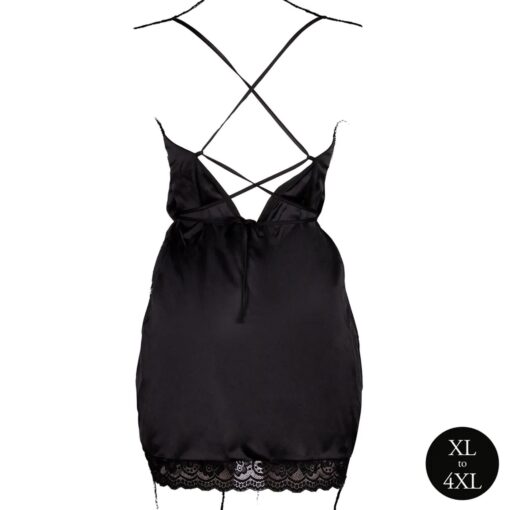 Open back silk dress with criss cross details and slit - plus size - black - obrazek 5