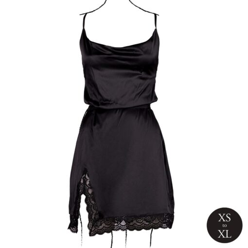 Open back silk dress with criss cross details and slit - one size - black - obrazek 5