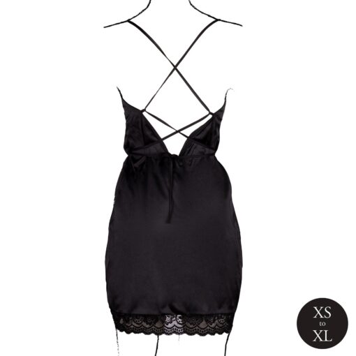 Open back silk dress with criss cross details and slit - one size - black - obrazek 6