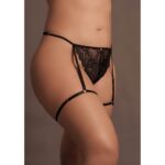 Marie - lace thong with garter , adjustable sliders and golden details - plus size - obrazek 5