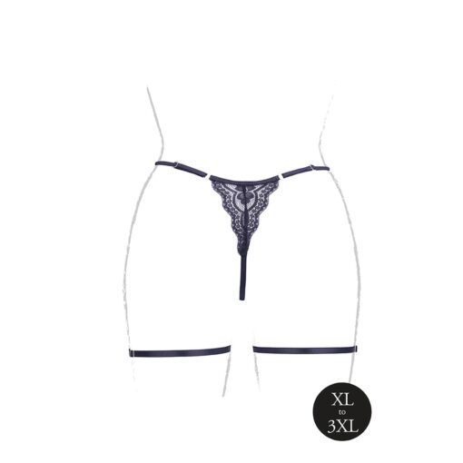 Marie - lace thong with garter , adjustable sliders and golden details - plus size - obrazek 10