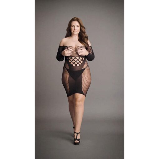 Contrast net long sleeved mini dress - plus size - obrazek 7