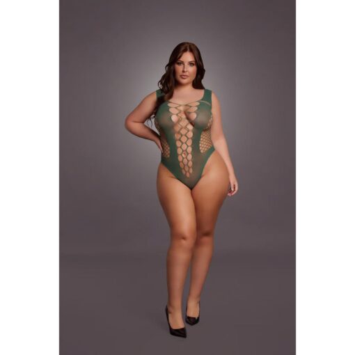 V-neck teddy with opaque panels - queen size - obrazek 4