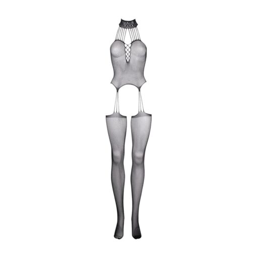 Suspender fishnet choker bodystocking - one size - obrazek 8