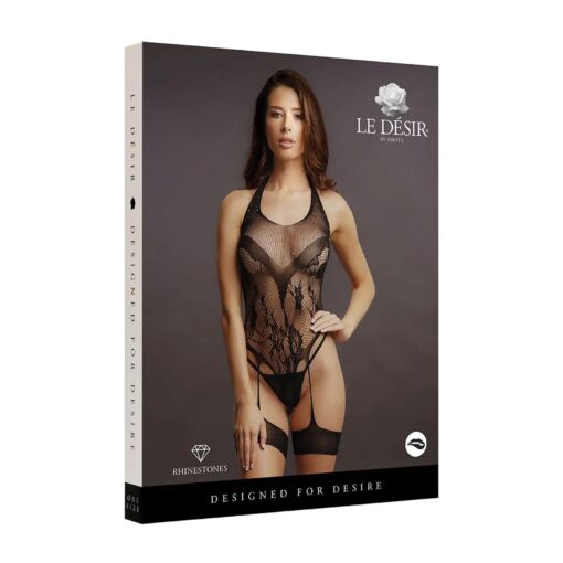 Crotchless rhinestone halter teddy - one size - obrazek 2