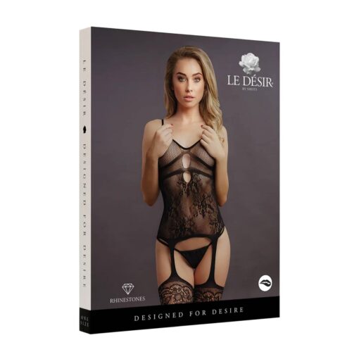 Suspender rhinestone bodystocking - one size - obrazek 2