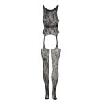 Lace suspender bodystocking with round neck - one size - obrazek 8