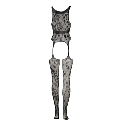 Lace suspender bodystocking with round neck - one size - obrazek 8