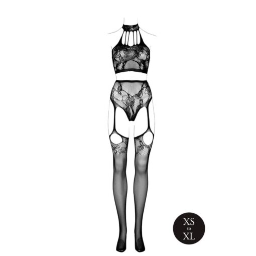 Two piece with halter turtleneck and pantie with attached stockings - os - black - obrazek 3
