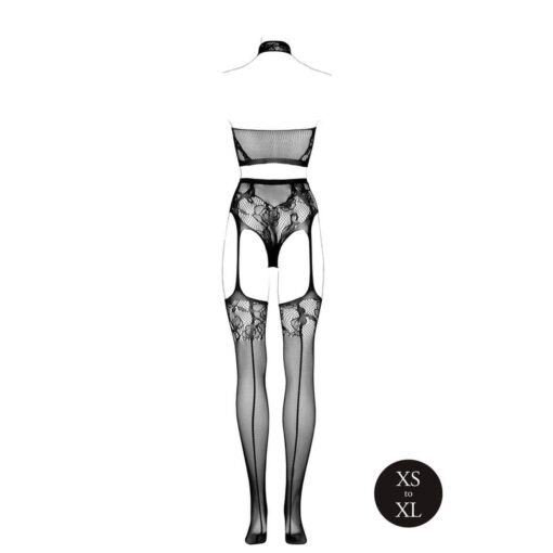 Two piece with halter turtleneck and pantie with attached stockings - os - black - obrazek 4