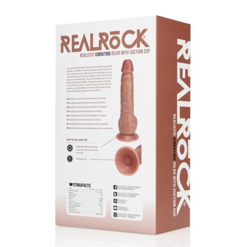 Vibrating regular straight cock with balls - 7" / 18 cm - tan - obrazek 3