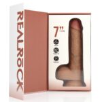 Vibrating regular straight cock with balls - 7" / 18 cm - tan - obrazek 4
